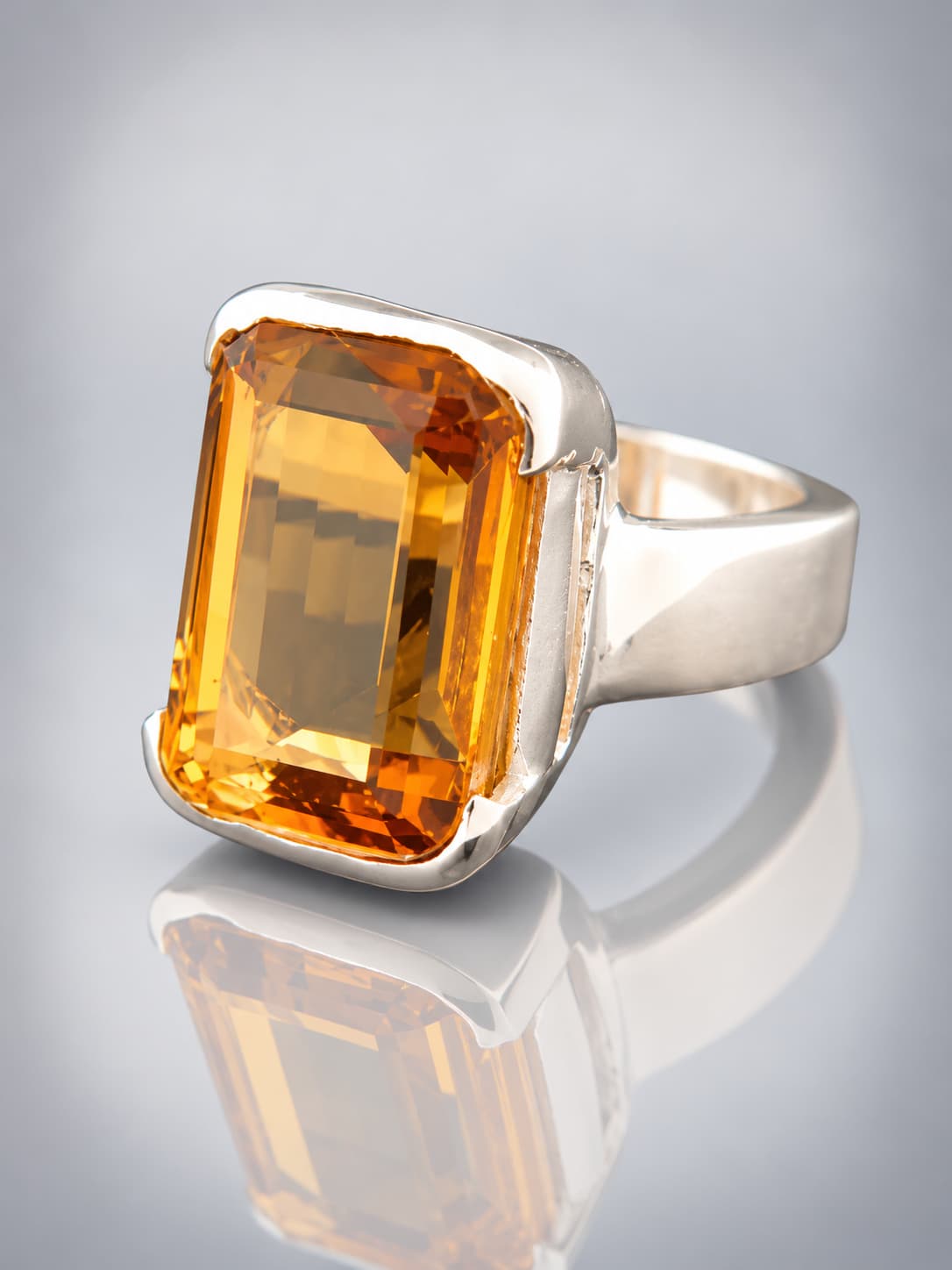 Citrine faceted sterling silver ring