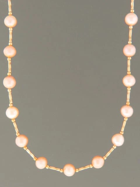 6mm Pink Pearl Neckalce with Gold beads - YP6HN