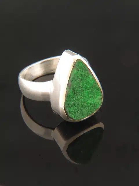 Raw Uvarovite Garnet Ring - Sterling Silver