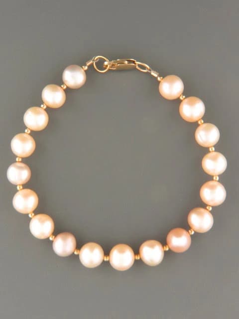 8mm Pink Pearl Bracelet with Gold beads