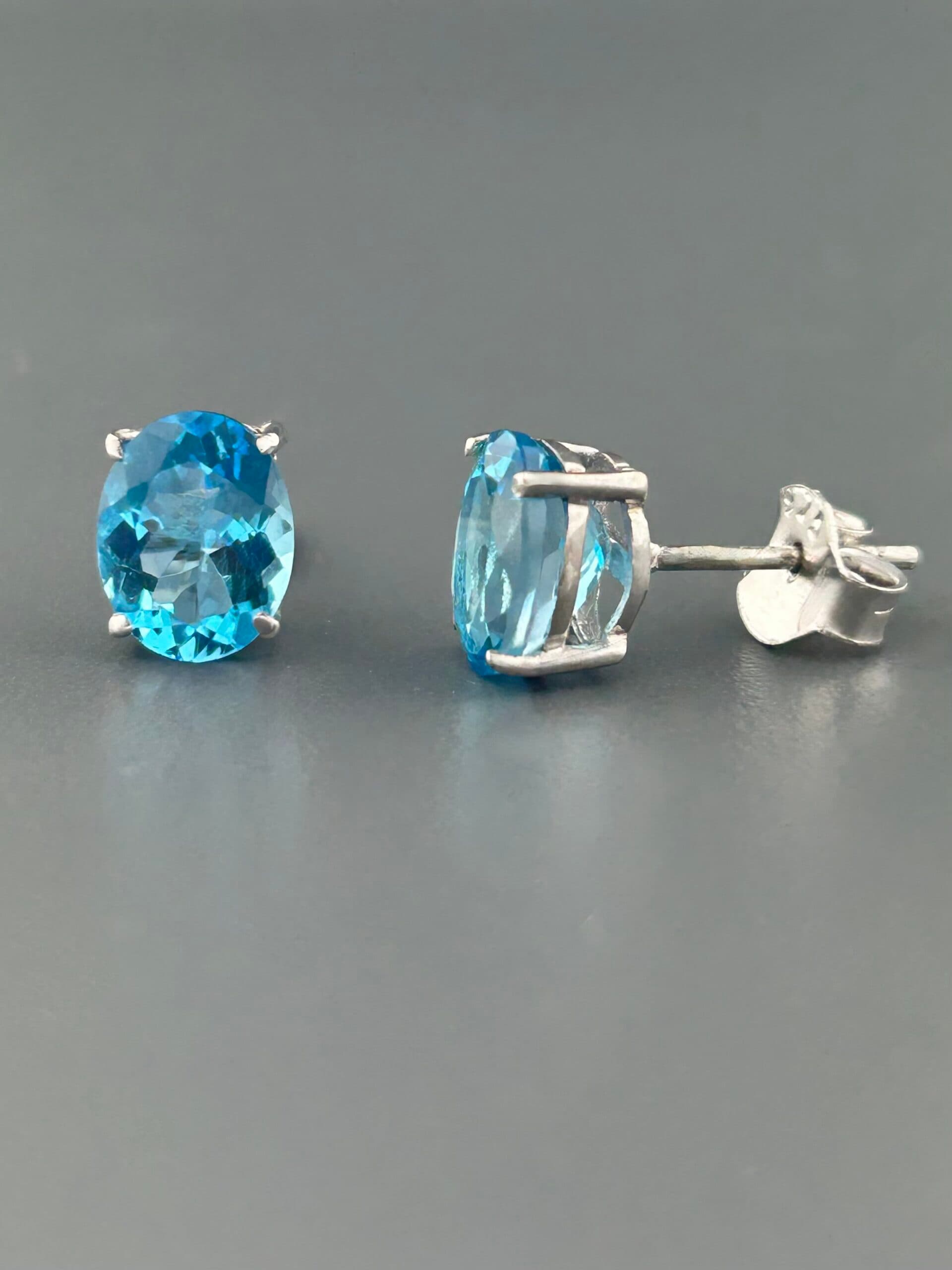 Blue Topaz Earrings - Sterling Silver stud - 7x9mm stones
