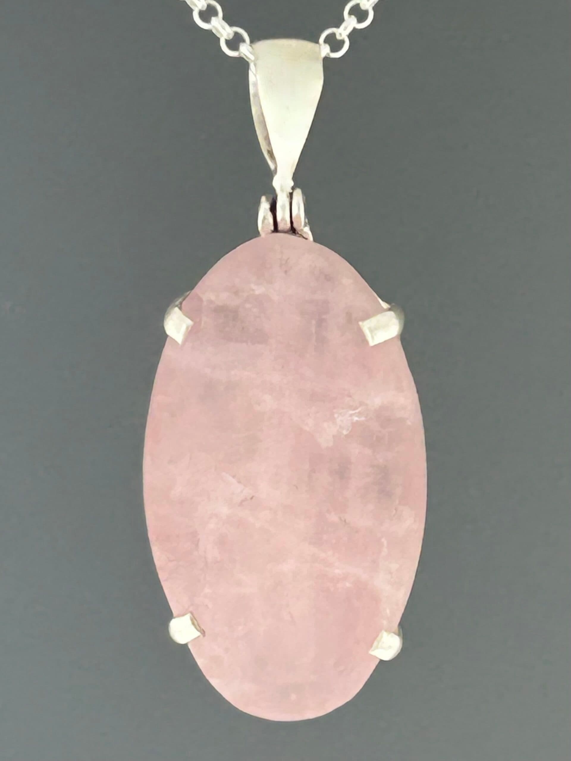 Raw Rose Quartz Pendant - Sterling Silver