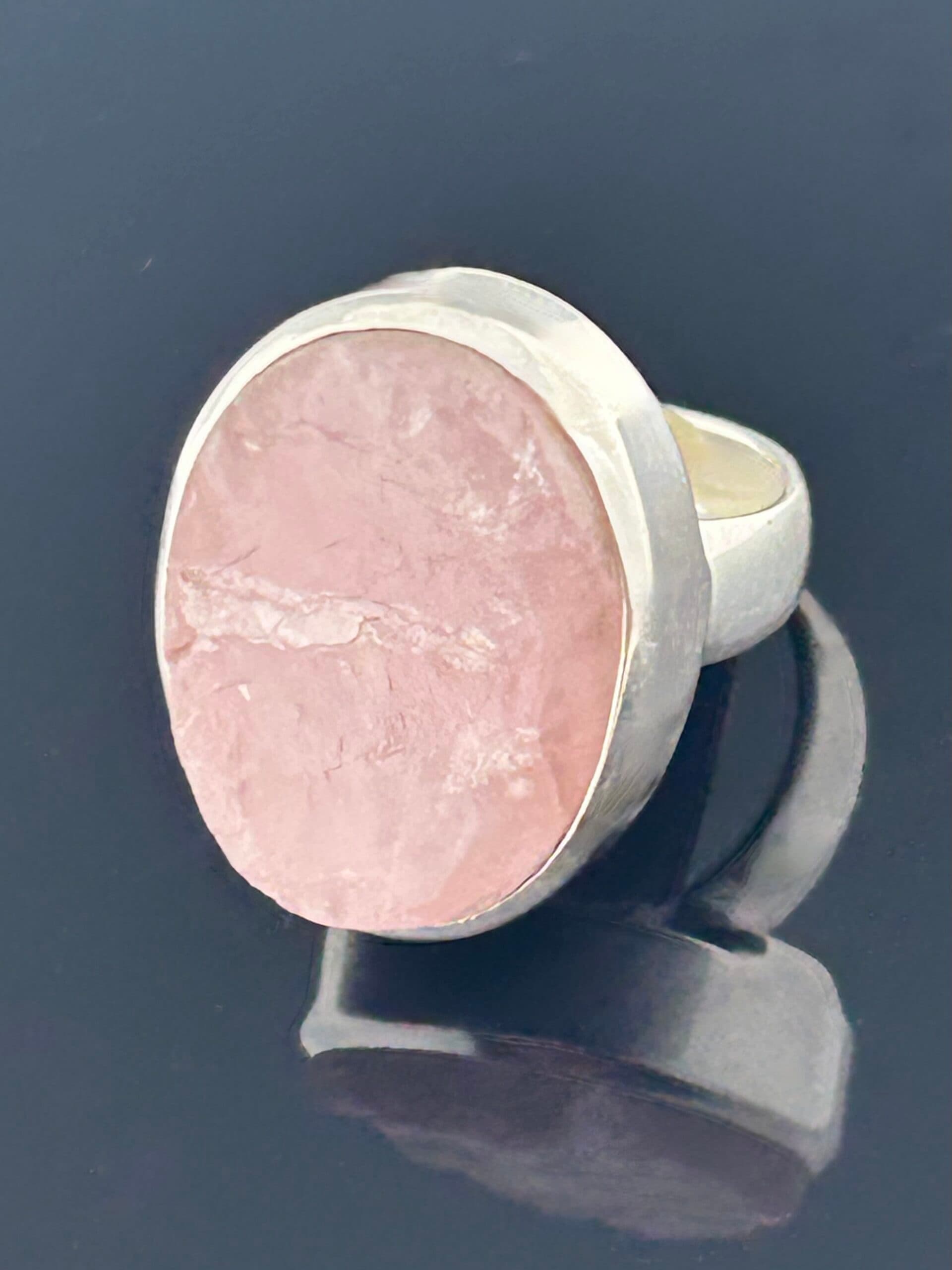 Raw Rose Quartz Ring - Sterling Silver