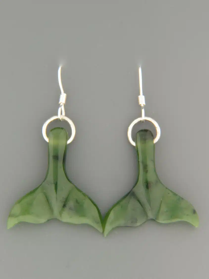 Jade Earrings - Whale Tails - Sterling Silver
