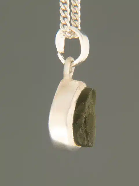 Raw Moldavite Pendant - Sterling Silver