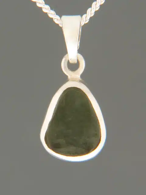 Raw Moldavite Pendant - Sterling Silver
