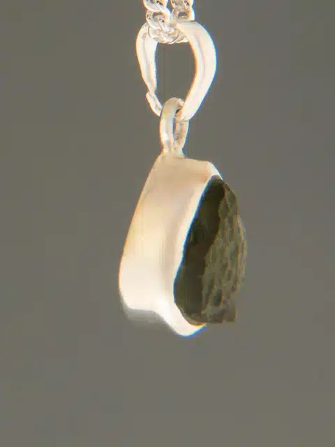 Raw Moldavite Pendant - Sterling Silver