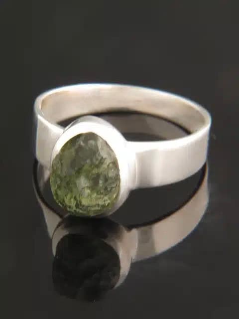 Raw Moldavite Ring - Sterling Silver