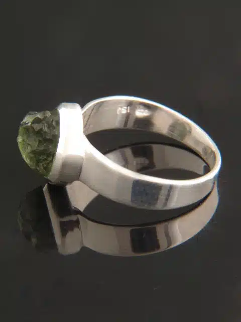 Raw Moldavite Ring - Sterling Silver