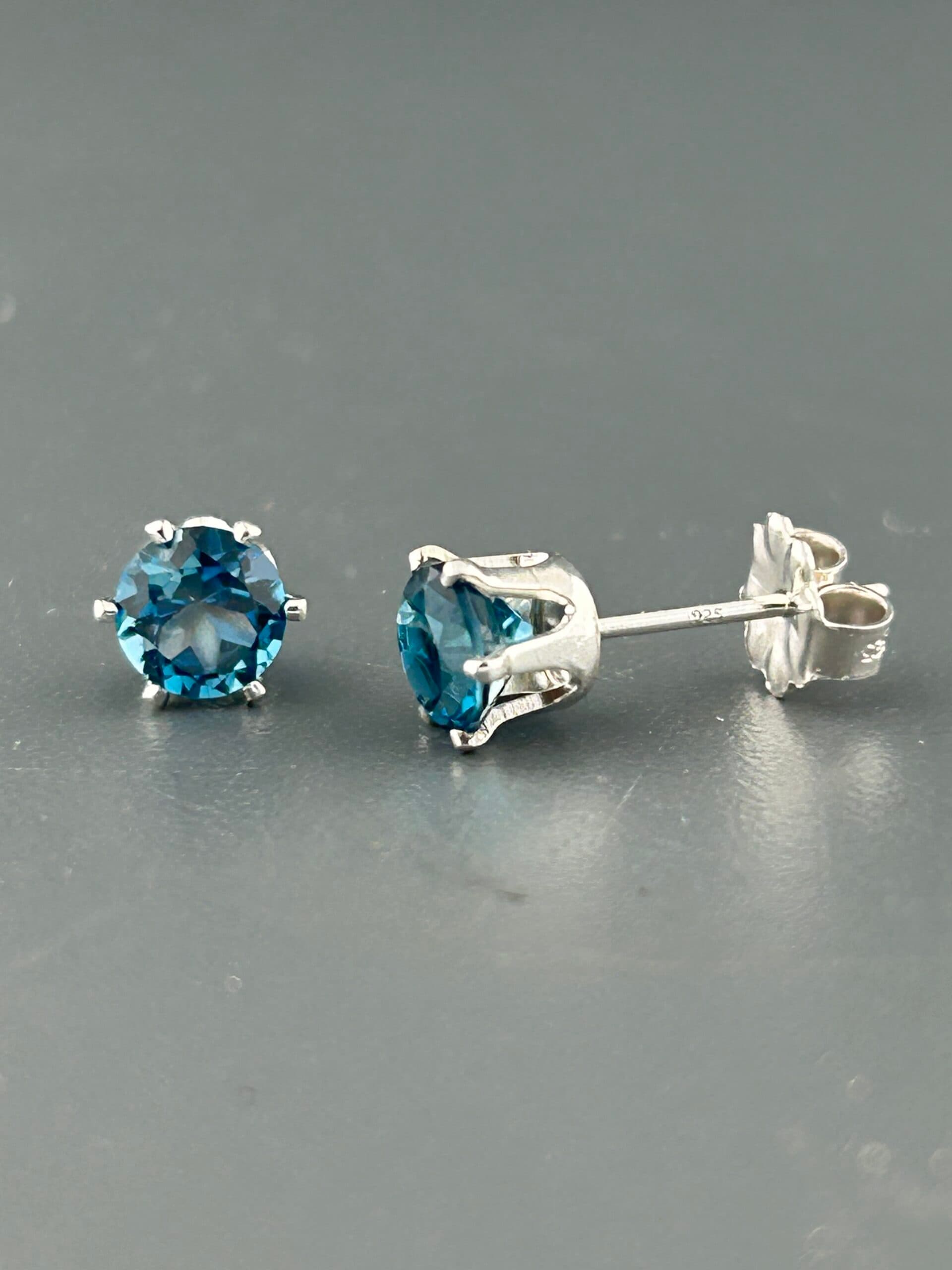 London Blue Topaz Earrings - Sterling Silver stud - 5mm stones