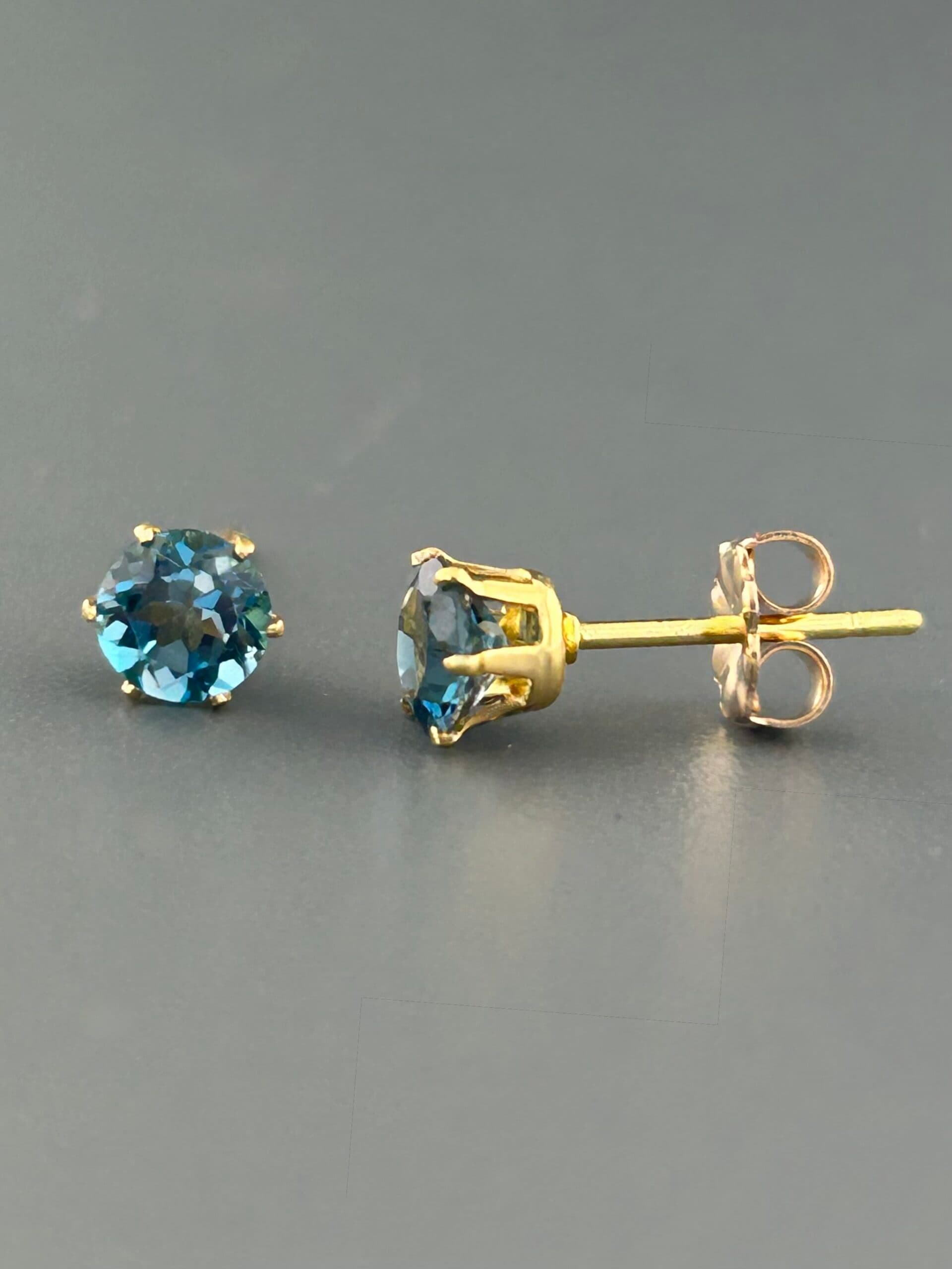 London Blue Topaz Earrings - Gold Stud - 5mm stones