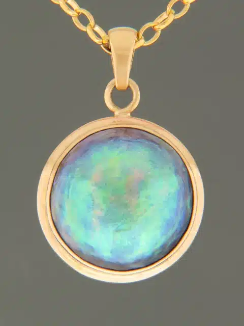 Blue Pearl Pendant - 14ct Gold - 17mm Pearl