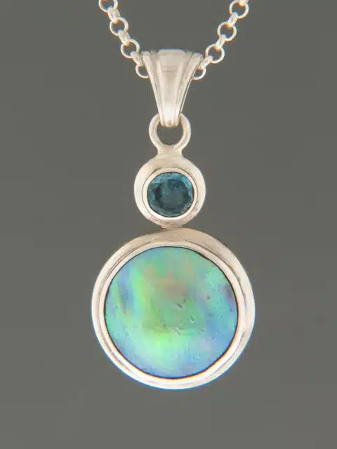 Blue Pearl Pendant & Blue Topaz Pendant - Sterling Silver - 14.5mm Pearl