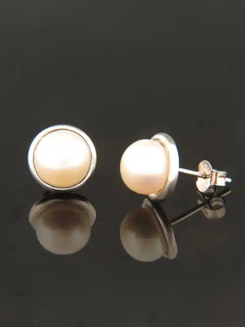 White Pearl stud Earrings - Sterling Silver - 8mm Pearls