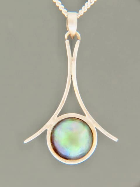 Blue Pearl Pendant - Sterling Silver - 10mm Pearl