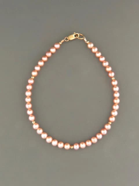 4mm Pink Pearl Bracelet with Gold beads