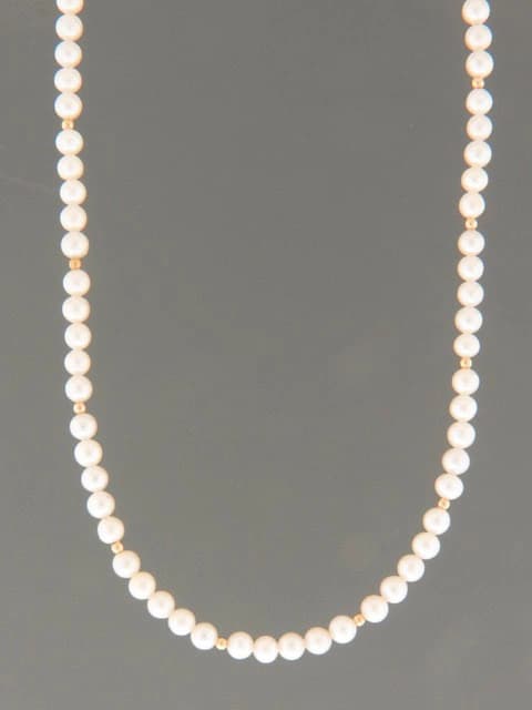 4mm white Pearl Necklace with Gold beads
