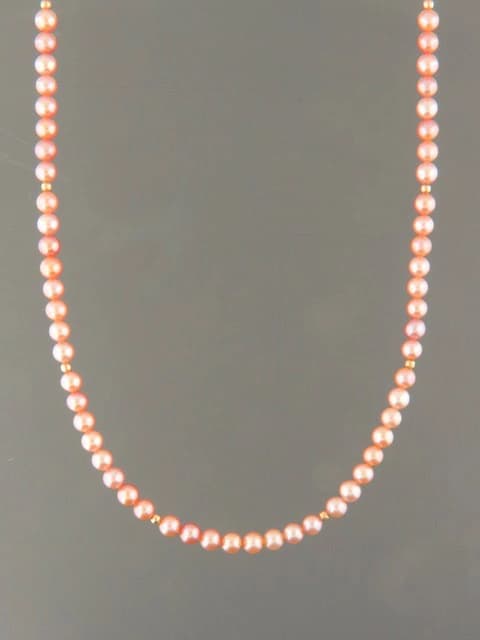4mm Pink Pearl Necklace with gold beads