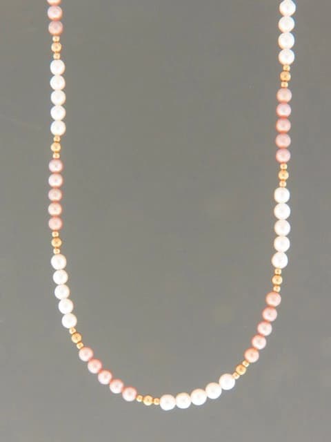 4mm Pink & White Pearl Necklace with gold beads