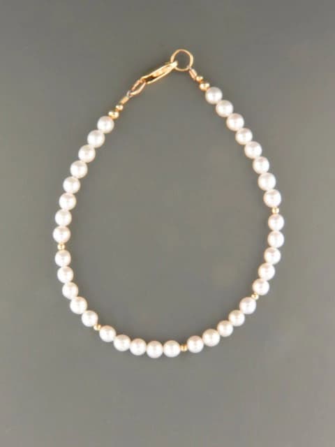 4mm white Pearl Bracelet with Gold beads