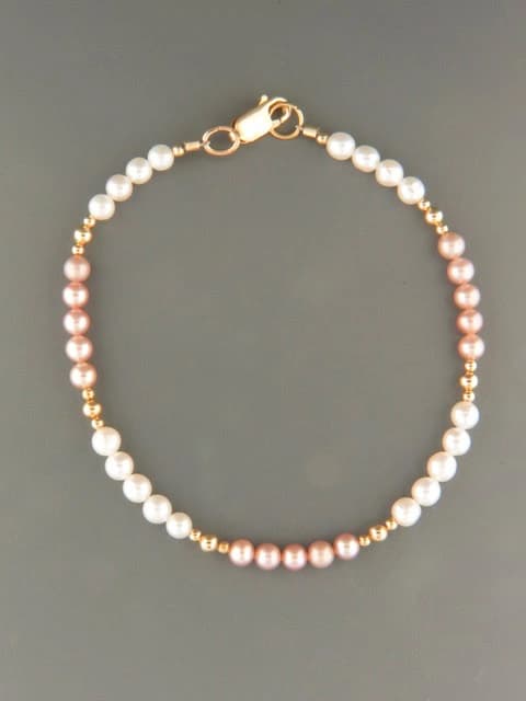 4mm Pink & White Pearl Bracelet with gold beads