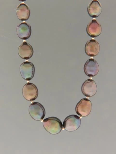 Dark Pearl Necklace with Gold beads