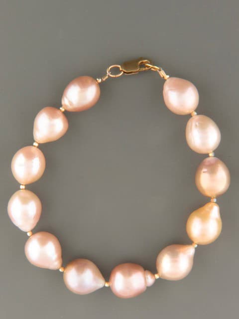 Pink Baroque Pearl Bracelet with Gold beads