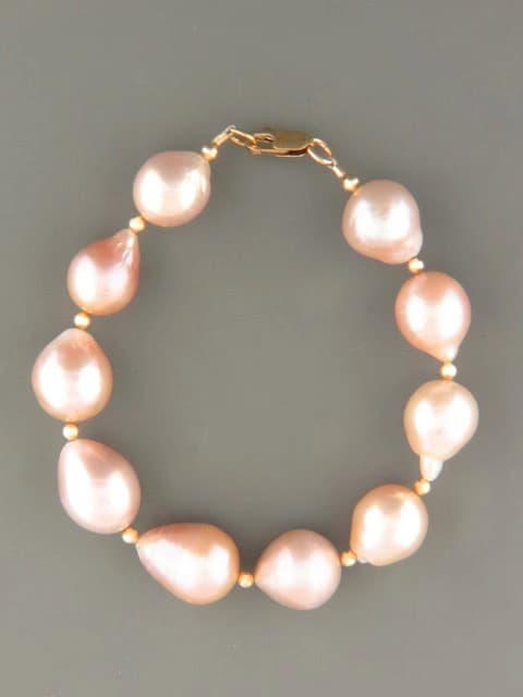 Pink Baroque Pearl Bracelet with Gold beads