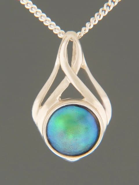 Blue Pearl Pendant - Sterling Silver - 10mm Pearl
