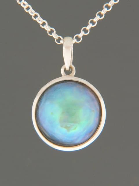 Blue Pearl Pendant - Sterling Silver - 16mm Pearl