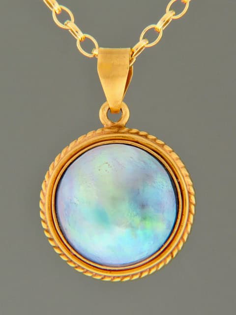 Blue Pearl Pendant - Gold Vermeil - 15mm Pearl
