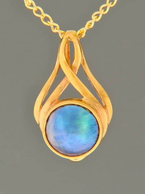 Blue Pearl Pendant - Gold Vermeil - 10mm Pearl