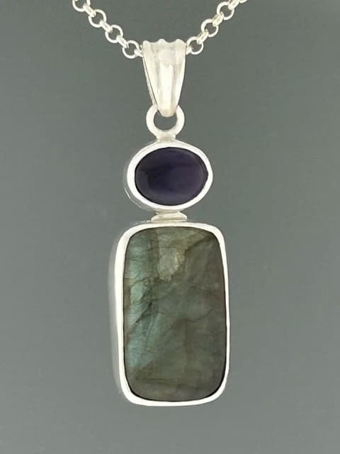 Labradorite Pendant with Amethyst - Sterling Silver