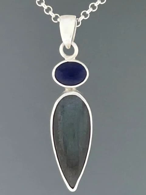 Labradorite Pendant with Lapis Lazuli - Sterling Silver