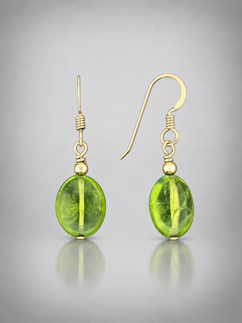 Peridot gemstone earrings with gold-filled hooks for elegant jewelry.