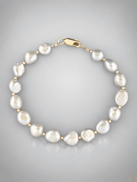 Silver Baroque Pearl Bracelet with Gold beads - YSBQ2B