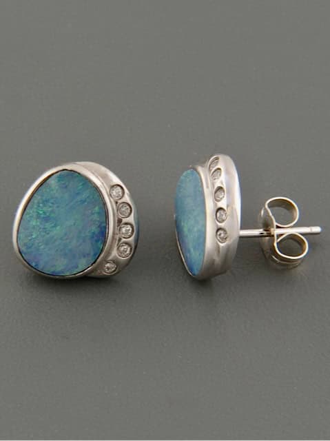 Opal Earrings - Sterling Silver stud - OP28D3