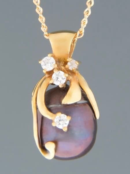 Pearl Pendant with Zircon - Gold Vermeil