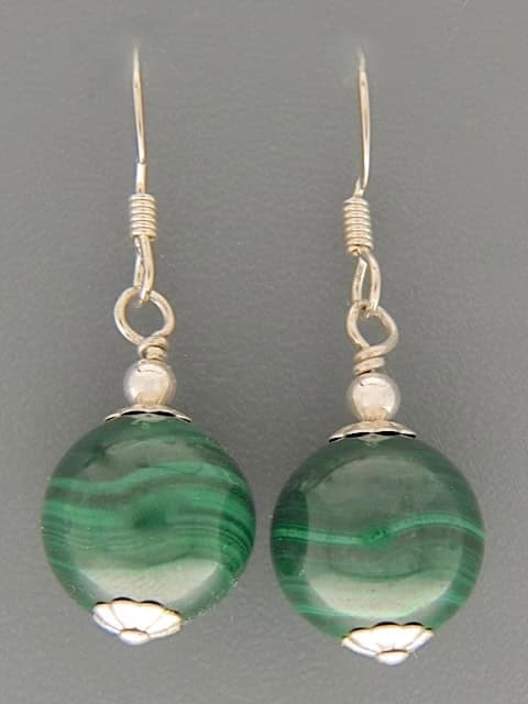 Malachite Earrings - Sterling Silver - 12mm stones
