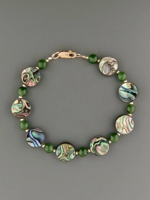 Paua Shell & Jade Bracelet with Gold beads