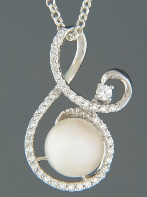 Pearl Pendant with Zircon - Sterling Silver
