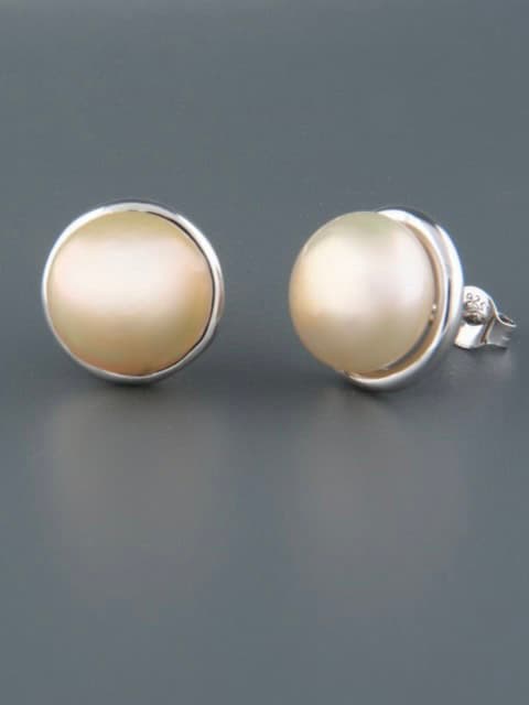 11mm pink Pearl stud Earrings - Sterling Silver
