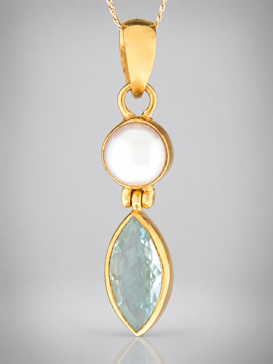 Blue Topaz and pearl gold vermeil pendant