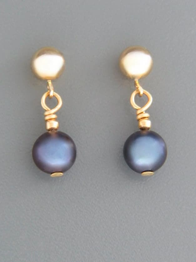 6mm Dark Pearl Stud Earrings - 14ct Gold Filled - YD6ZZG