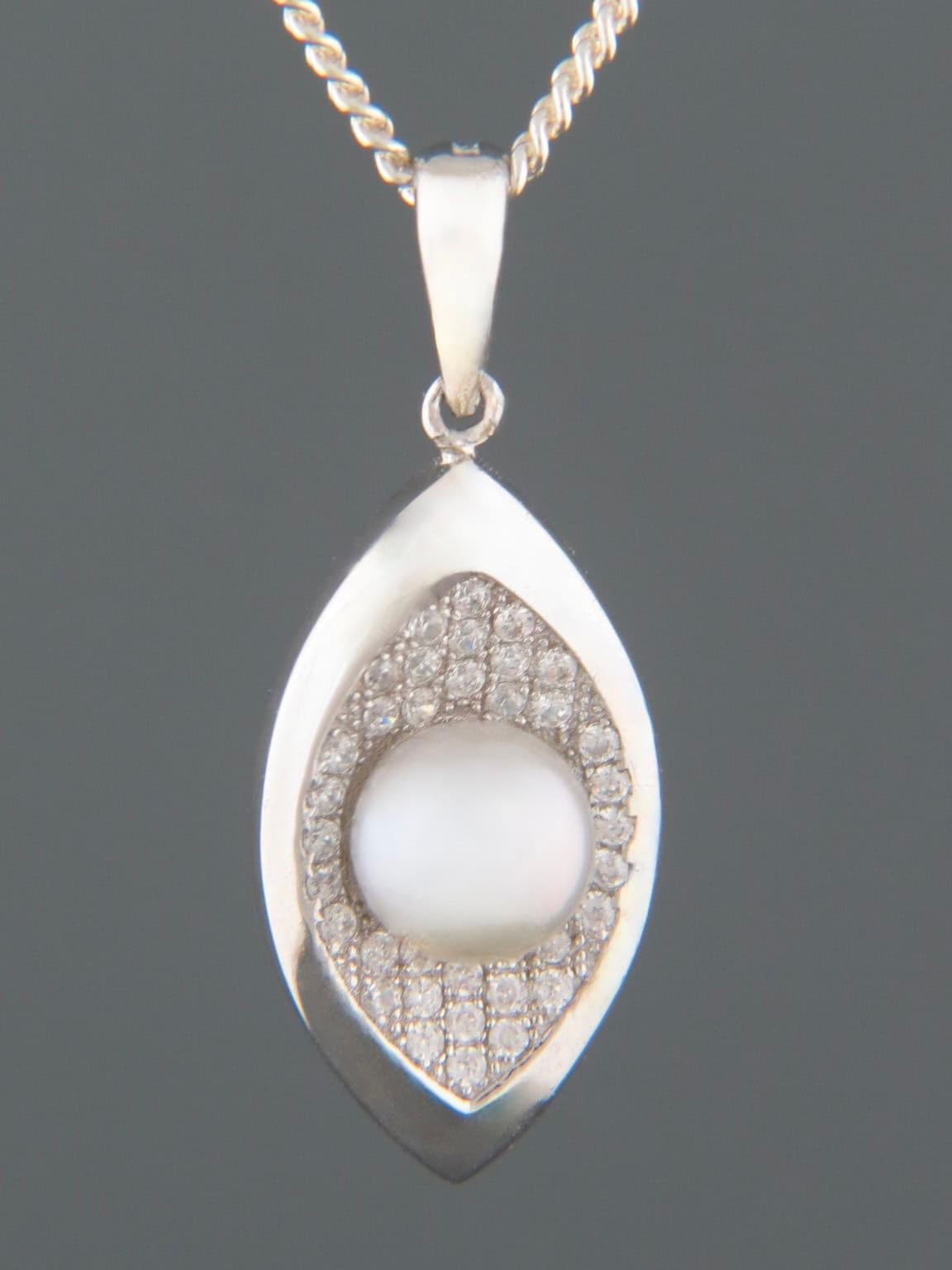 Silver/Grey Pearl Pendant with Zircons - Sterling Silver