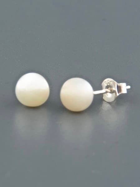 8mm White Pearl stud Earrings - Sterling Silver - YW8ZS