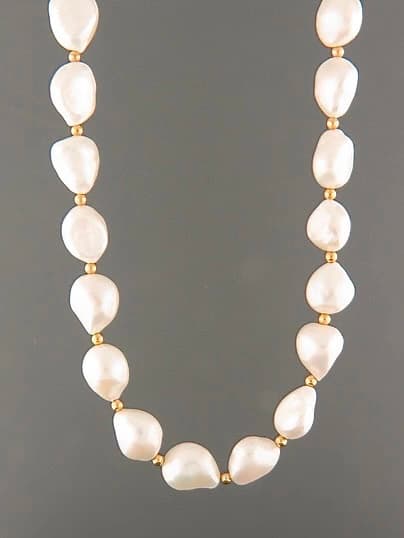 12mm Baroque Pearl Necklace with Gold beads
