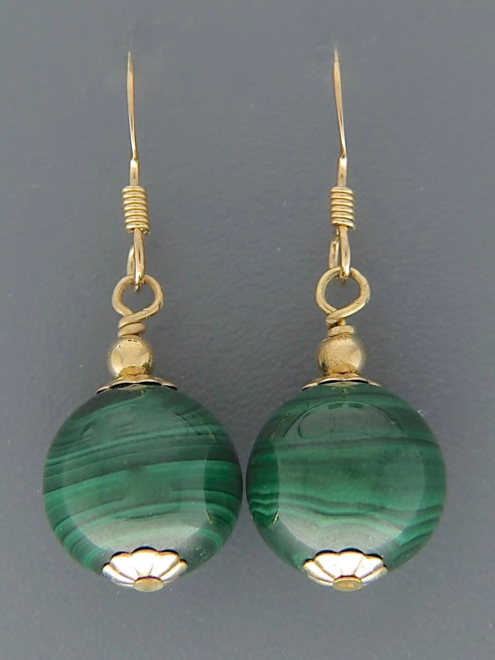 Malachite Earrings - 14ct Gold Filled - 12mm stones