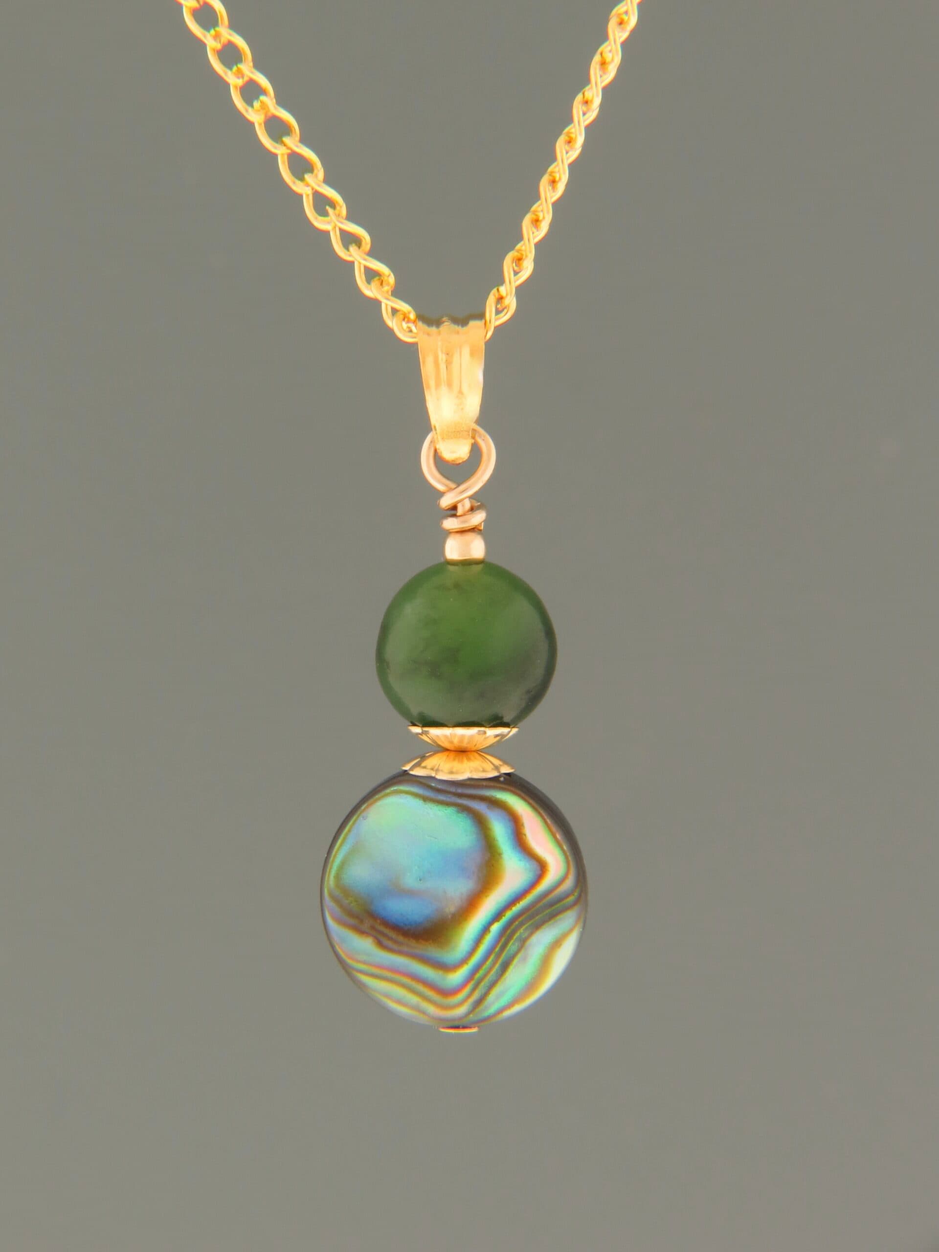 Paua Shell Pendant with Jade - 14ct Gold Filled- PA415G