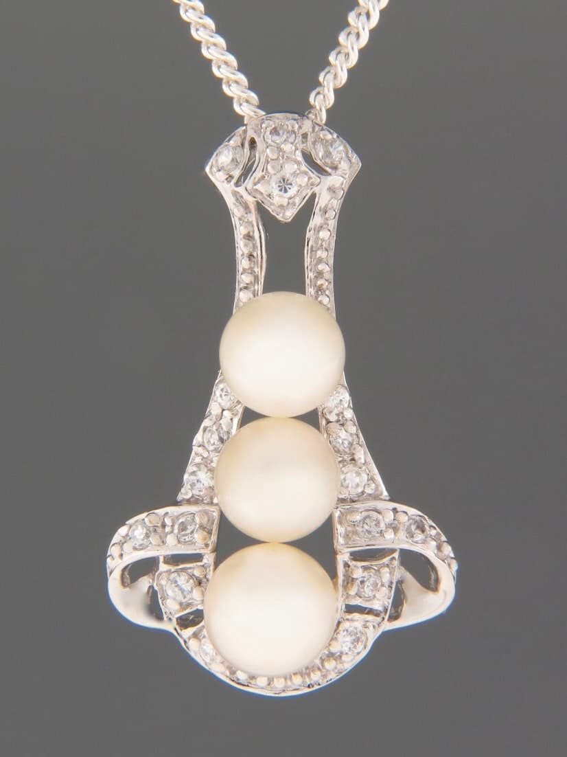 Pearl Pendant with Zircon - Sterling Silver